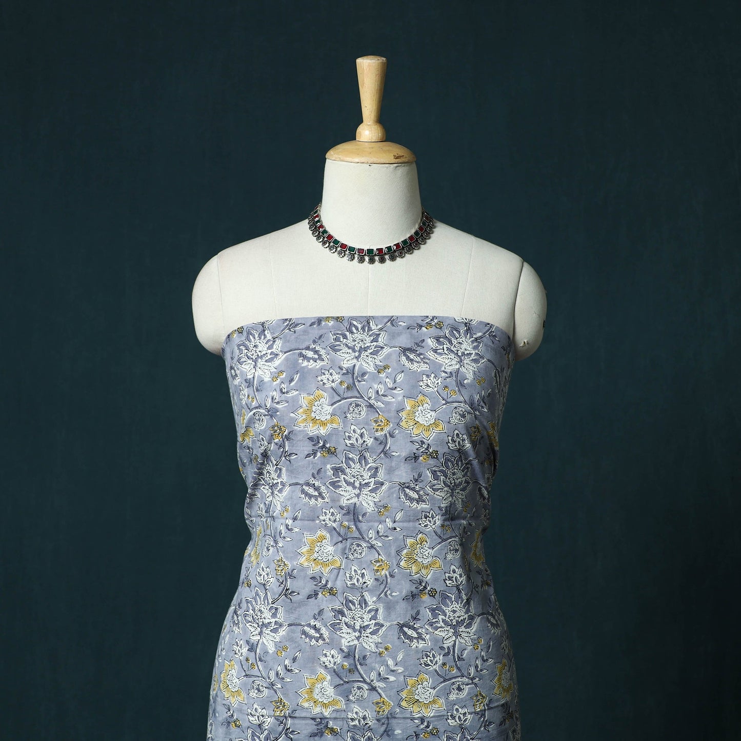 Hand block print sanganeri cotton 3pc unstitched dress