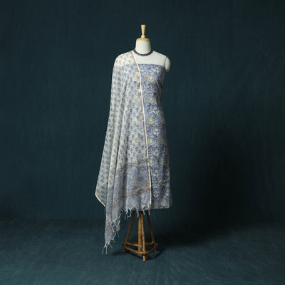 Hand block print sanganeri cotton 3pc unstitched dress