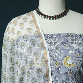 Hand block print sanganeri cotton 3pc unstitched dress