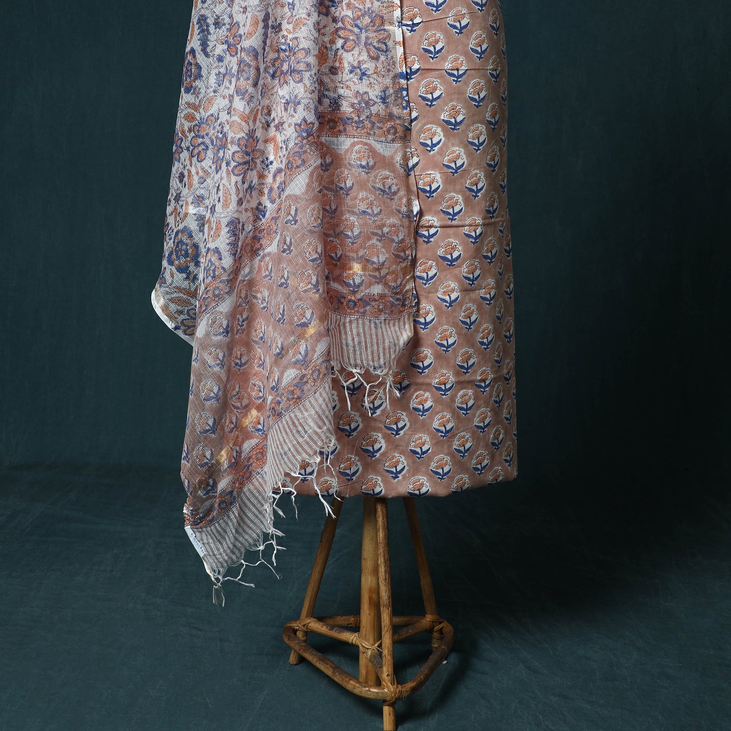 Hand block print sanganeri cotton 3pc unstitched dress