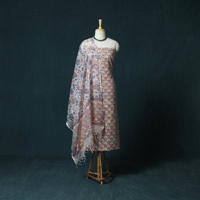 Hand block print sanganeri cotton 3pc unstitched dress