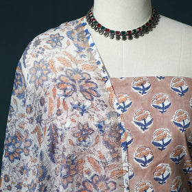 Hand block print sanganeri cotton 3pc unstitched dress