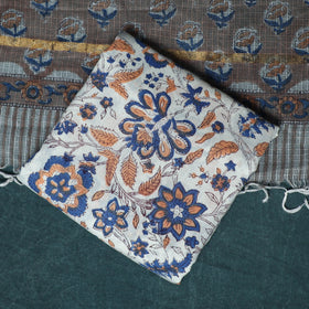 Hand block print sanganeri cotton 3pc unstitched dress