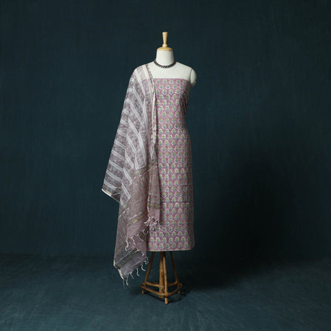 Hand block print sanganeri cotton 3pc unstitched dress