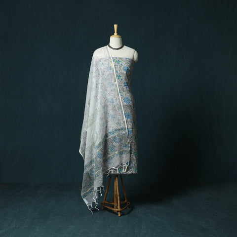 Hand block print sanganeri cotton 3pc unstitched dress