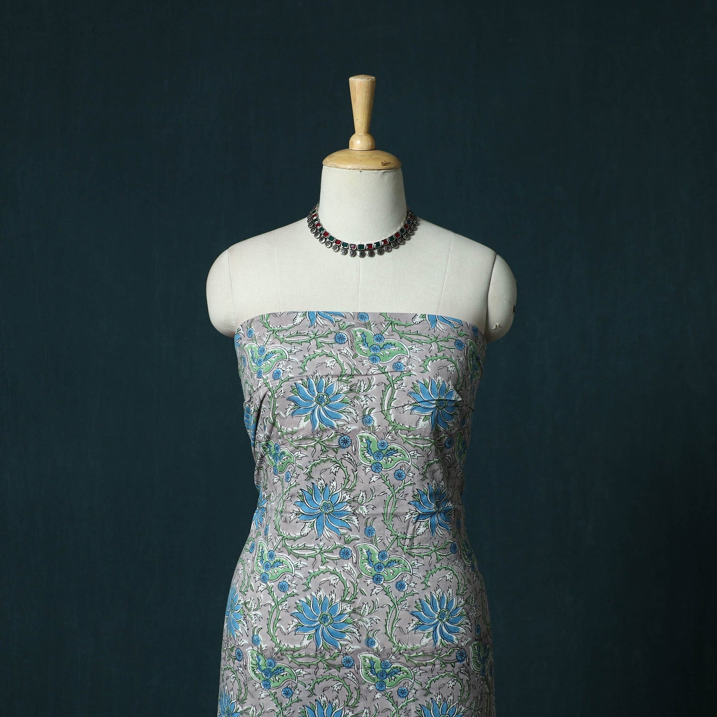 Hand block print sanganeri cotton 3pc unstitched dress