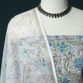 Hand block print sanganeri cotton 3pc unstitched dress