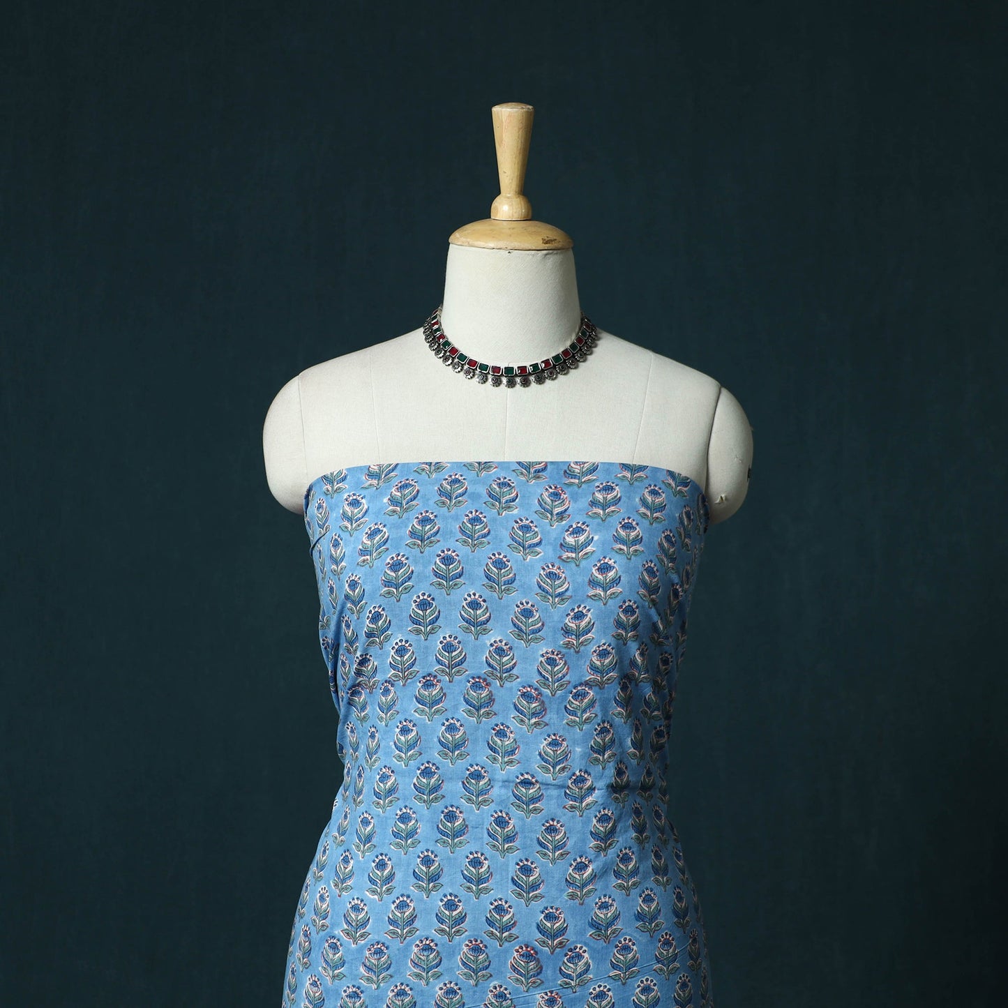 Hand block print sanganeri cotton 3pc unstitched dress