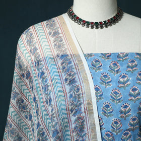 Hand block print sanganeri cotton 3pc unstitched dress