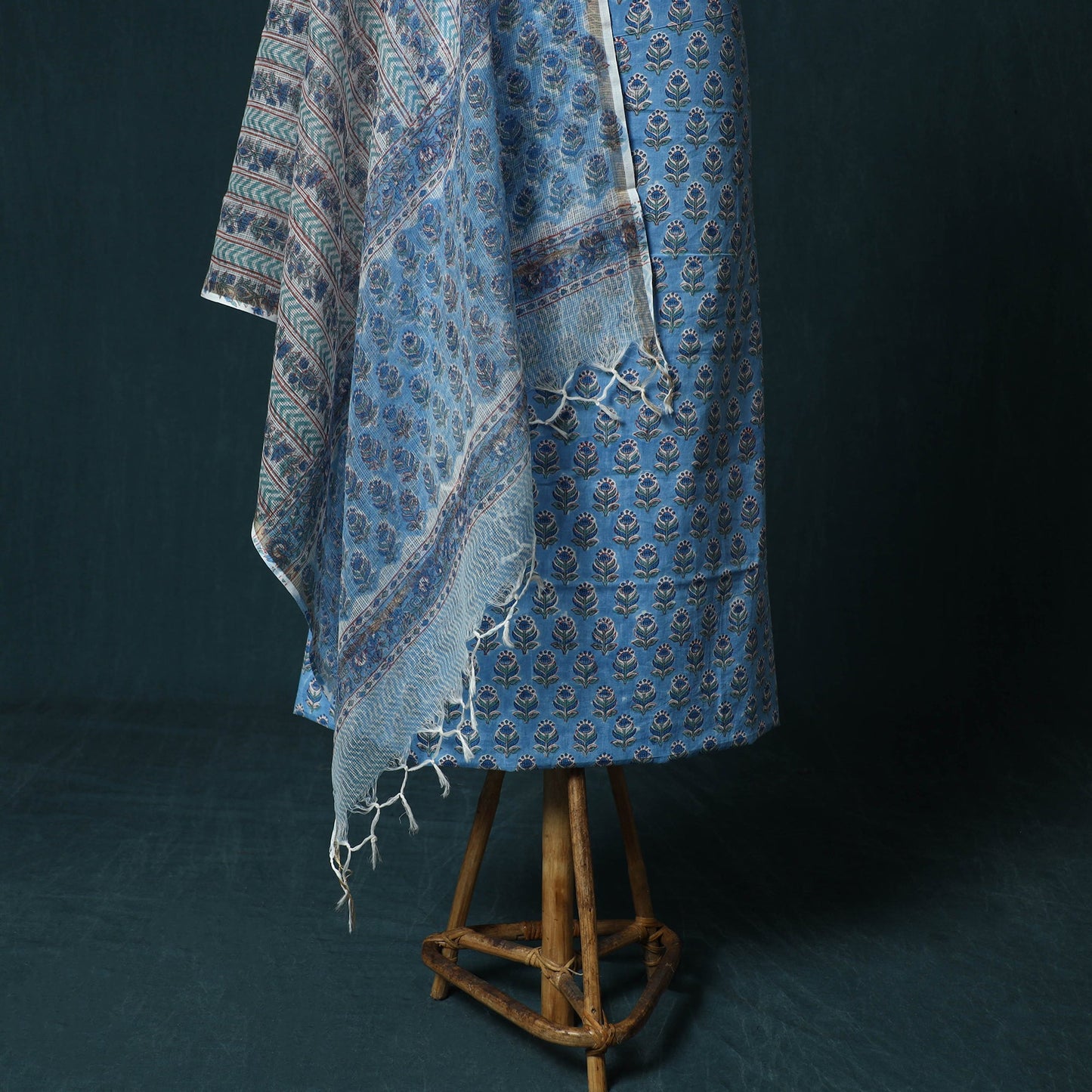 Hand block print sanganeri cotton 3pc unstitched dress