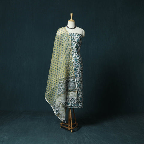 Hand block print sanganeri cotton 3pc unstitched dress