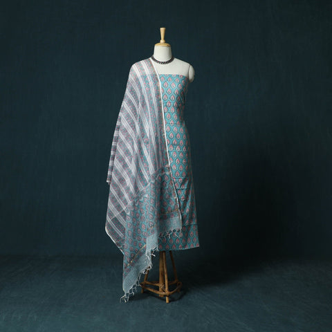 Hand block print sanganeri cotton 3pc unstitched dress