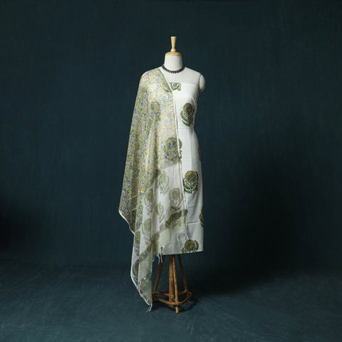 Hand block print sanganeri cotton 3pc unstitched dress