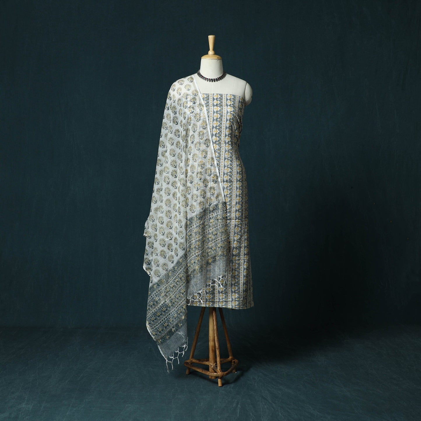 Hand block print sanganeri cotton 3pc unstitched dress