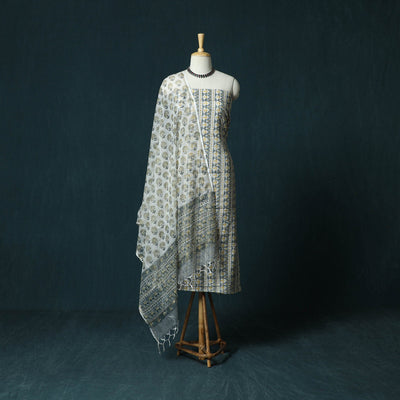 Hand block print sanganeri cotton 3pc unstitched dress