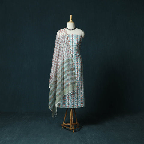 Hand block print sanganeri cotton 3pc unstitched dress