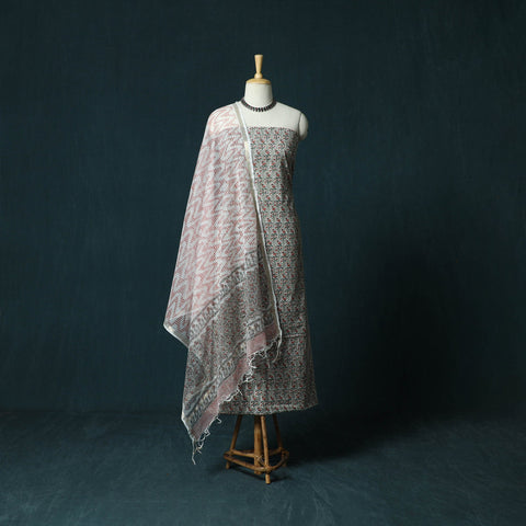 Hand block print sanganeri cotton 3pc unstitched dress