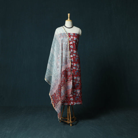 Hand block print sanganeri cotton 3pc unstitched dress