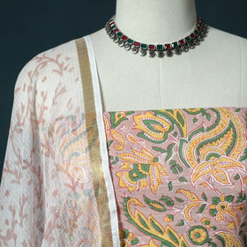 Hand block print sanganeri cotton 3pc unstitched dress