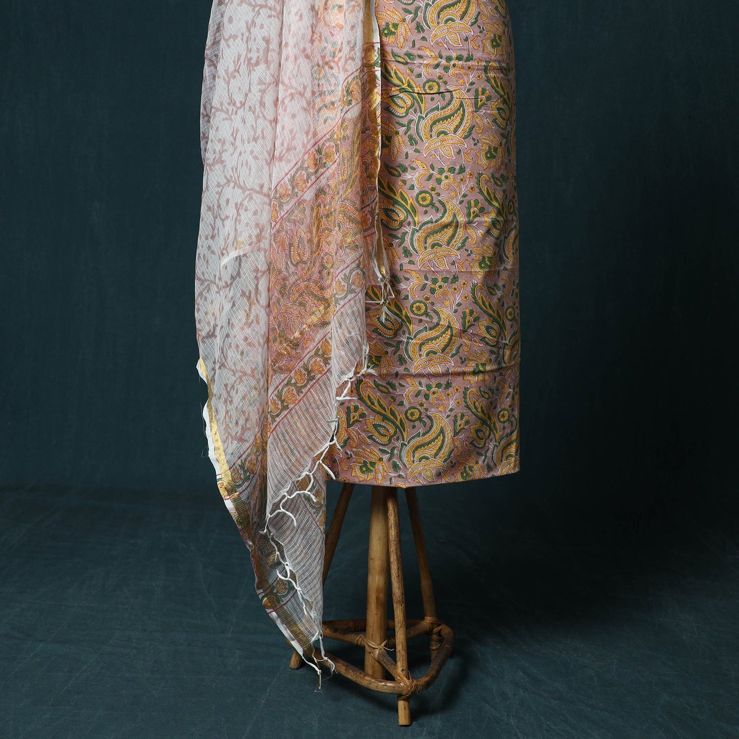 Hand block print sanganeri cotton 3pc unstitched dress