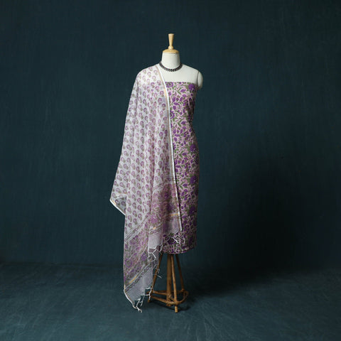 Hand block print sanganeri cotton 3pc unstitched dress