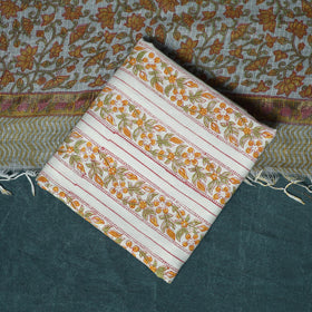 Hand block print sanganeri cotton 3pc unstitched dress