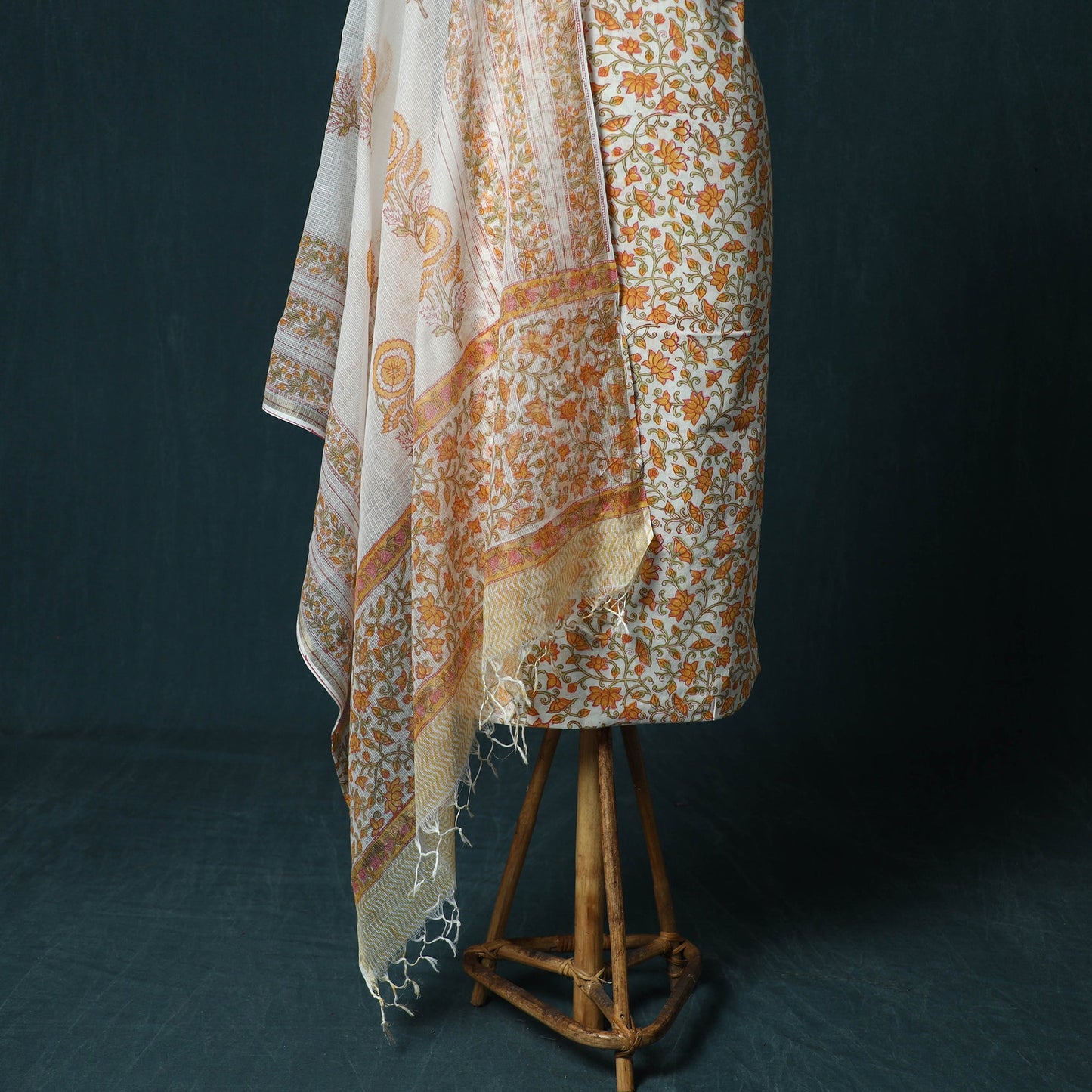 Hand block print sanganeri cotton 3pc unstitched dress