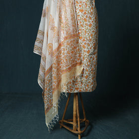 Hand block print sanganeri cotton 3pc unstitched dress