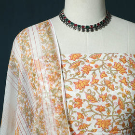 Hand block print sanganeri cotton 3pc unstitched dress