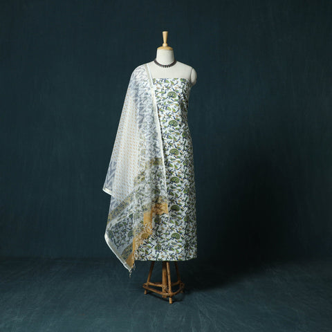 Hand block print sanganeri cotton 3pc unstitched dress