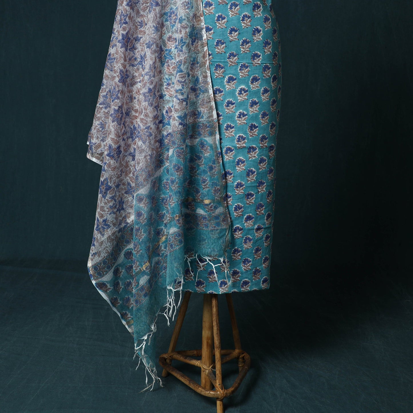 Hand block print sanganeri cotton 3pc unstitched dress