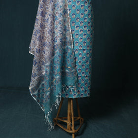 Hand block print sanganeri cotton 3pc unstitched dress