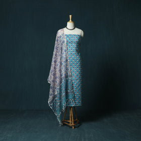 Hand block print sanganeri cotton 3pc unstitched dress