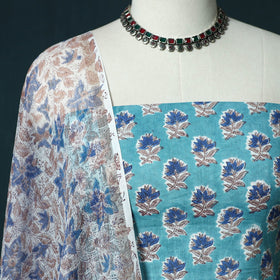 Hand block print sanganeri cotton 3pc unstitched dress