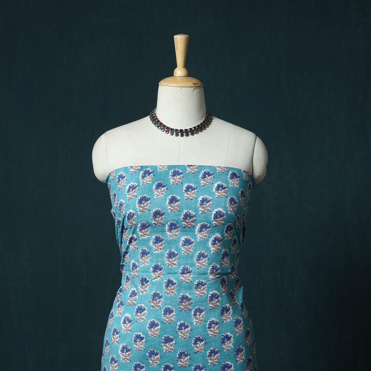 Hand block print sanganeri cotton 3pc unstitched dress