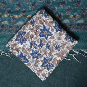 Hand block print sanganeri cotton 3pc unstitched dress