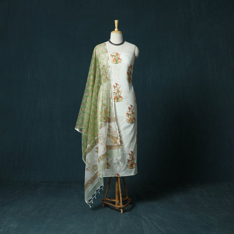 Hand block print sanganeri cotton 3pc unstitched dress