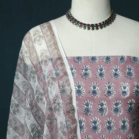 Hand block print sanganeri cotton 3pc unstitched dress