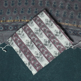 Hand block print sanganeri cotton 3pc unstitched dress