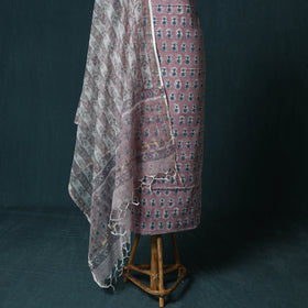 Hand block print sanganeri cotton 3pc unstitched dress