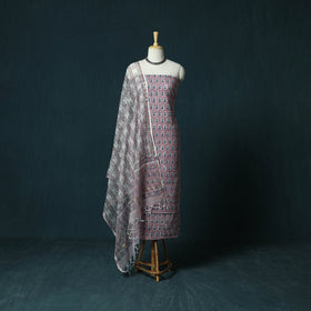 Hand block print sanganeri cotton 3pc unstitched dress