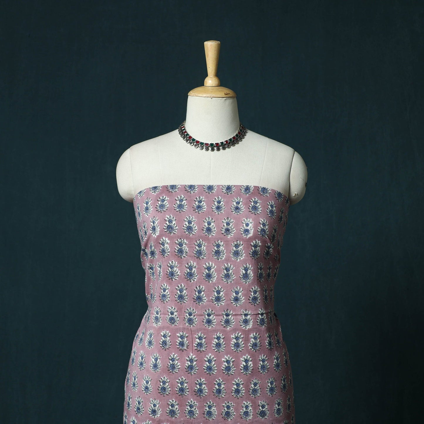 Hand block print sanganeri cotton 3pc unstitched dress