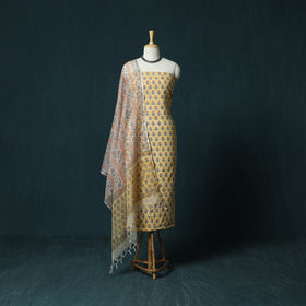 Hand block print sanganeri cotton 3pc unstitched dress