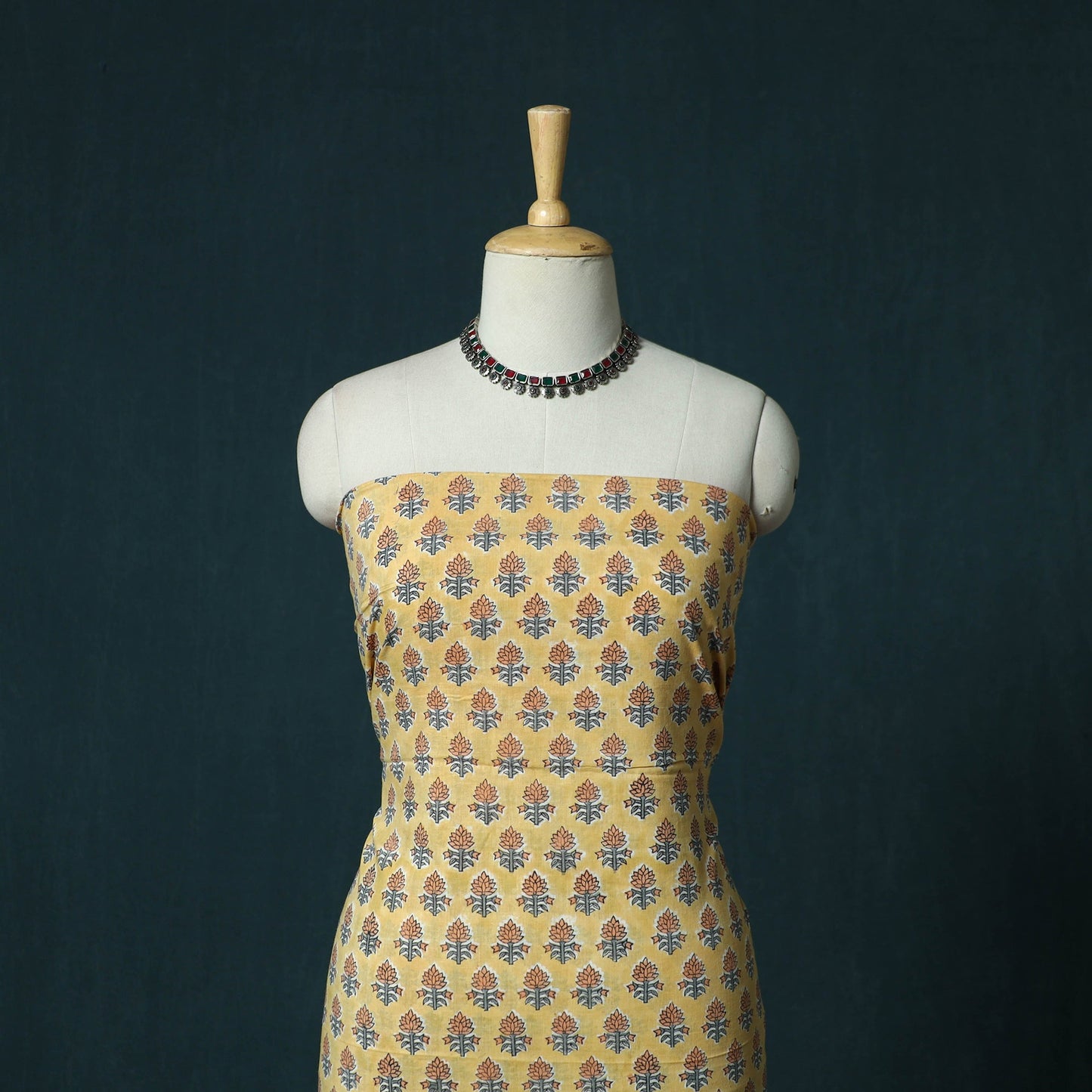 Hand block print sanganeri cotton 3pc unstitched dress