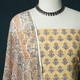 Hand block print sanganeri cotton 3pc unstitched dress