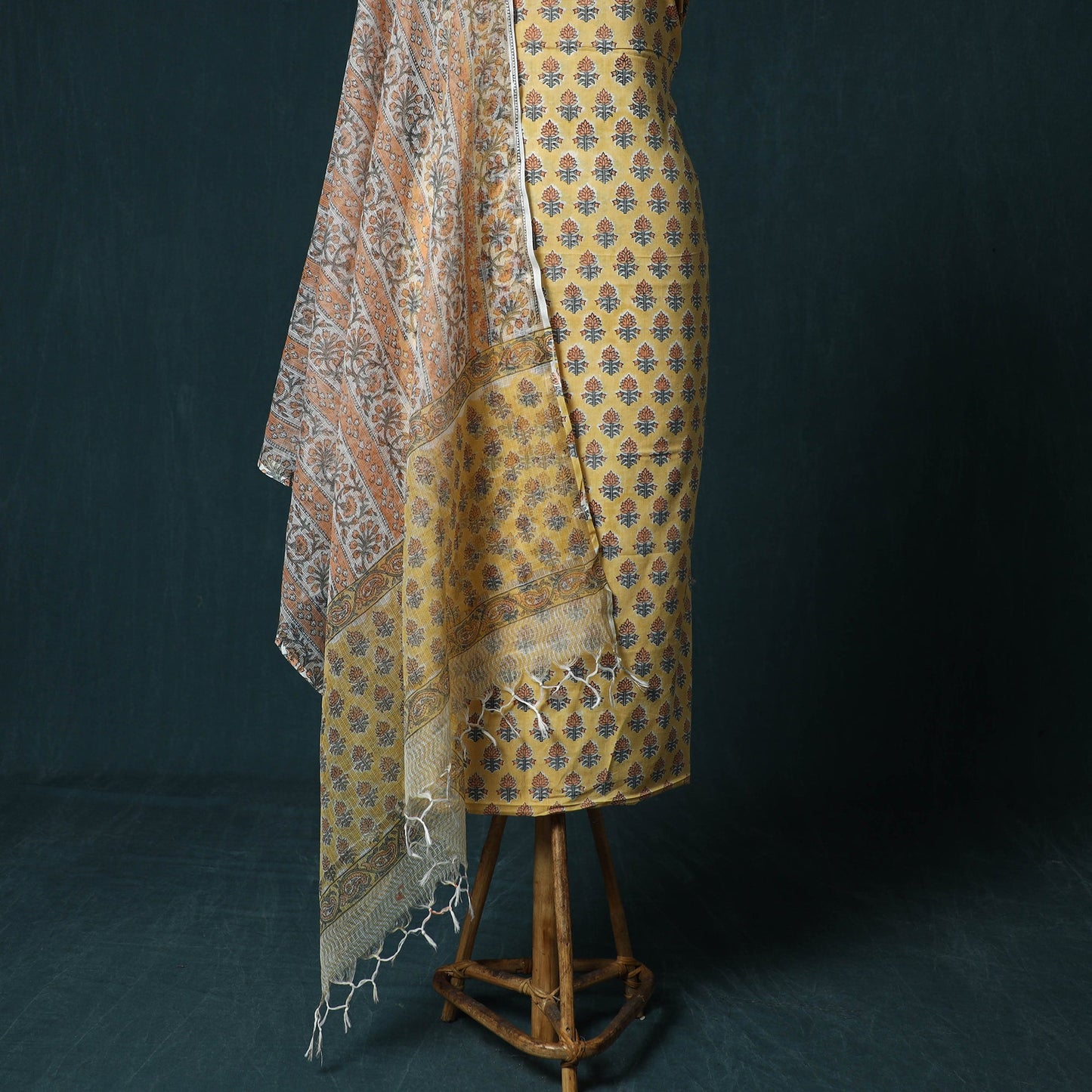 Hand block print sanganeri cotton 3pc unstitched dress