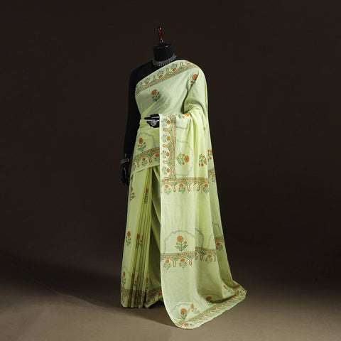 Hand block pure mul cotton sanganeri floral print saree 24