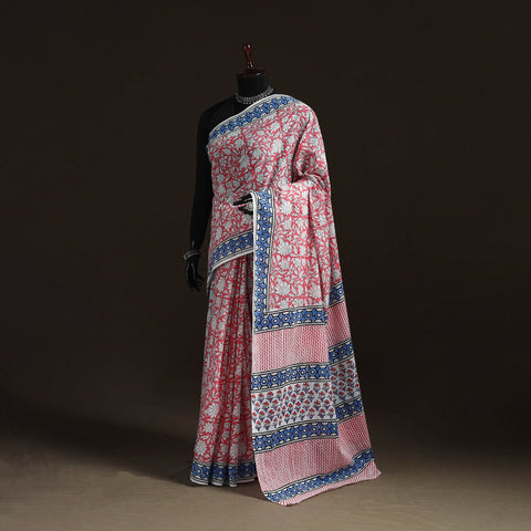 Hand block pure mul cotton sanganeri floral print saree 26
