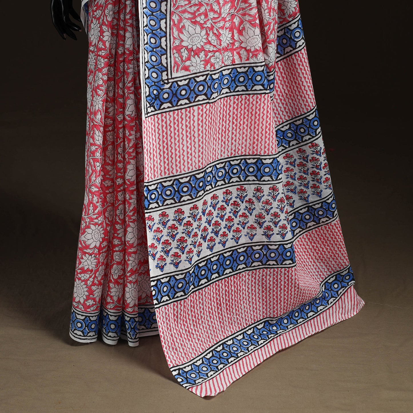 Hand block pure mul cotton sanganeri floral print saree 26
