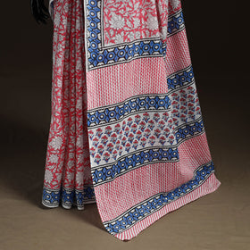 Hand block pure mul cotton sanganeri floral print saree 26
